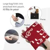 Sacos de compras Kawaii notas musicais brancas em fundo vermelho tote portátil design personalizado mantimentos shopper bolsa de ombro