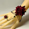 Браслеты-звенья Красная роза, черный кружевной браслет и кольцо с кисточками, ремешок на запястье, готические ретро-ювелирные изделия для Хэллоуина