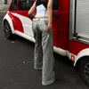Jeans pour femmes Streetwear blanchi en détresse décontracté femmes 2024 printemps taille haute multi-boutons en vrac Denim pantalon à jambes larges