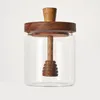 Storage Bottles Light Luxury Acacia Wooden Cap Glass Jar Round Honey With Stick Sealed Transparent