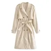 Casacos de trincheira femininos 2024 moda com cinto casaco de couro artificial vintage manga longa bolsos feminino outerwear chique casaco