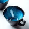 Tazze Creative Retro Blu Irregolare in ceramica Tazza Amante del caffè Tè Tazza di latte Regalo di anniversario Bicchiere Kawaii