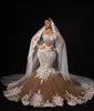 2024新しいアラビア語ASO EBI Advanced Embroidery Hot Sale Luxury Mermaid Wedding Dress Pearls Beads Lace V-Neck Long Sleeves Zipper Back Bridal Gowns