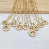 10pcs Gold Color Round Micro Pave Crystal Cubic Zirconia 26 Letter Pendants Charms Necklace Jewelry Making For Woman Nk348 J1907122669