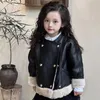 Chaquetas de invierno para niños, chaqueta de cuero para motocicleta, abrigo de lana de cordero, abrigo de piel más grueso y cálido para niñas A3110