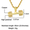 Hip Hop Iced Out Bling Touw Ketting Barbell Gym Fitness Halter Goud Kleur Hand Hangers Kettingen Voor Mannen Sieraden 201013326F