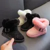 Botas crianças inverno neve 2024 grosso quente algodão-acolchoado criança bebê tornozelo fivela de pelúcia crianças couro para meninas