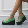 Sandaler 2024 Black Wedge Women's Summer Fashion Elegant Platform Leisure Women Shoes High Heel Green Heels Designer