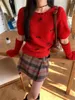 Kvinnors tröjor Alien Kitty 2024 Bow Chic Sweet Women Sticked Gentle Office Lady Plaid Vintage Slim Ol Woolen Mini Pleated kjolar