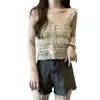 Women's Tanks Fashionable Knit Camisole Vest With Crochet Pattern Sleeveless Crop Tops