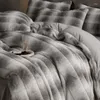 Conjuntos de cama Faux Winter Bed Cover Conjunto Completo Stripe Fleece Home Linho Microfibra Duvet Sheets Travesseiro