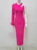 Casual Dresses Celebrity Sexy Feather Single Sleeve Chain Pink Black Midi Women Bodycon Bandage Dress 2024 Elegant Evening Club Party