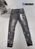 Lila Jeans Herren-Jeans, Designer-Denim, bedruckt, Stickerei, Hose, modische Löcher, US-Größe 28–40, Hip-Hop-Hose mit Reißverschluss im Used-Look