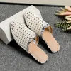 Slippers White Breathable Mesh Top Women's Flat Half Silppers Fashion All-Match Muller Shoes Beach On Vacation XQ1216-2