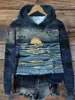 Damesbont 2024 digitale diepzeewalvisprint-hoodie met pluche