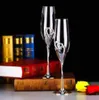 Wedding Champagne Glass Set Toasting Flute Glasses with Rhinestone Crystal Rimmed Hearts Decor Drink Goblet Cup