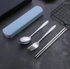 Dinnerware Sets Flatware Portable Stainless Steel Cutlery Set With Storage Box Chopstick Fork Spoon Kit Travel Tableware SN4237