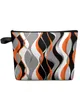 Cosmetic Bags Abstract Lines Orange Large Capacity Travel Bag Portable Makeup Storage Pouch Women Waterproof Pencil Case