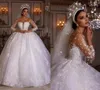 2024 Abito da sposa principessa di lusso Maniche lunghe trasparenti Applicazioni di pizzo Perline Abiti da sposa Abiti da sposa Arabo Dubai Customed Vestido de Noivas