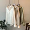 Seide Koreanische Büro Damen Elegante Hemd Bluse Frauen Mode Button Up Satin Hemd Vintage Weiß Langarm Shirts Tops 240127