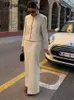 Vintage White Single Breasted Skirt 2Pcs Suit Long Sleeve O Neck Coat High Waist Maxi Sets Simple Winter Lady Outfit 240122
