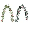 装飾的な花1PC人工ホリーベリーラタンシミュレーションレッドフルーツクラスターヴァインクリスマスツリーガーランド偽植物枝庭園
