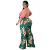 WMSTAR Plus Size 2 Piece Outfits Women Summer Solid Bandage Crop Top Print Wide Leg Pants Matching Set Wholesale Drop 240125