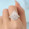 Fina anpassade smycken 2ct Real 14K Gold Pear Cut Wedding Engagement VVS Moissanite Diamond Ring Set för kvinnor