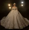 Stunningbride 2024 Abito da sposa lucido squisito Abito da ballo Realizzato su misura con spalle scoperte Manica lunga Paillettes Treno lungo Abiti da sposa da chiesa