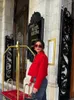 Giacca rossa con tasca risvolto Donna Autunno Inverno Manica lunga Monopetto Cappotto corto casual Elegante Office Lady Top 240126