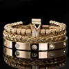 3pcs / set luxe micro pavé CZ couronne romaine charme royal hommes bracelets en acier inoxydable cristaux bracelets couple bijoux faits à la main cadeau261u