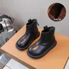 Botas crianças salto quadrado zíper para meninas outono inverno criança cor sólida moda casual adicionar sapatos de lã hw83