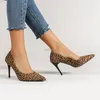 Dress Shoes Leopard Grain Four Seasons Women's Suede High Heels Pointed Stiletto Fashion Sexy Black Wedding Nude Bridal