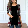 Damesblouses Herfst en winter Halflange tops Gedrukt Splitsen Decoratie Los Casual