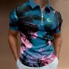 メンズポロスシンプルなポロTシャツ3Dココナッツツリープリントルーズ特大シャツストリートデザイナー短袖トップス男性ジッパーシャツ