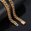 Factory 12mm Miami Roestvrij staal Goud Cuban Link Chain Necklace Hip Hop Cadena de Oro 14K PLATED Cubana voor heren