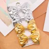 Hair Accessories 2Pcs Gold Bow Clip For Children PU Sliver Metallic Hairpins Shinning Golden Barrettes Headwear Girls