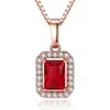 Mode luxe or Rose carré pendentif collier femmes mariage fiançailles rouge cristal strass Zircon colliers cubique Zircon P205H