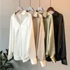 Seide Koreanische Büro Damen Elegante Hemd Bluse Frauen Mode Button Up Satin Hemd Vintage Weiß Langarm Shirts Tops 240127