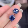 Kolczyki na stadninie prawdziwy niebieski moissanite 925 Srebrny kolczyki dla kobiet dziewczyna ogółem 4ct każde 2CT Cround Cut D VVS Fine Jewelry