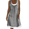 Plus Size Women's casual print loose sleeveless beach vest A-line dress U-neck party dress Knee length patchwork dress