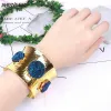 Braccialetti ShinyGem Stile selvaggio Rotondo Cristallo naturale Braccialetti Druzy Fascino Gemma Pietra Placcatura in oro Bracciale da polso con polsino aperto grande per le donne