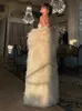 패션 솔리드 껍질 모피 코트 여성 우아한 긴 흰색 푹신한 따뜻한 긴 소매 코트 겨울 여성 세련된 스트리트웨어 240125