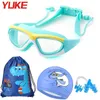 Professionella barn som simmar skyddsglasögon med öronpropp Antifog HD Kids Glasögon Pool Cap Bag Set Waterproof Diving Eyewear 240123