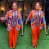 Etnische Kleding 2 Stuk Afrikaanse Kleding Voor Vrouwen Outfits Zomer 3/4 Mouw O-hals Print Top Broek Bijpassende Sets Dashiki Afrika