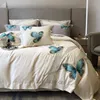 Ensembles de literie de luxe blanc 1000TC ensemble de coton égyptien bleu papillon broderie satin doux housse de couette drap de lit taies d'oreiller