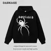 Sudadera con capucha con estampado de araña de estilo oscuro de hip-hop americano con ropa informal holgada de moda para hombres y mujeres