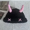 Berets Autumn Winter Wool Hat Cute Little Devil Mask Horn Hood Thickened Warm Knitted Neutral Sweet Cool Beanie