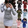 Women's Sweaters Zipper V-neck Long Sleeved Sweater Knitted Coat Bottom Shirt Mid Length Dress