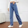 Jeans pour femmes Slim Straight Sexy Taille haute Jambe large avec poches rétro Fit pleine longueur pour un